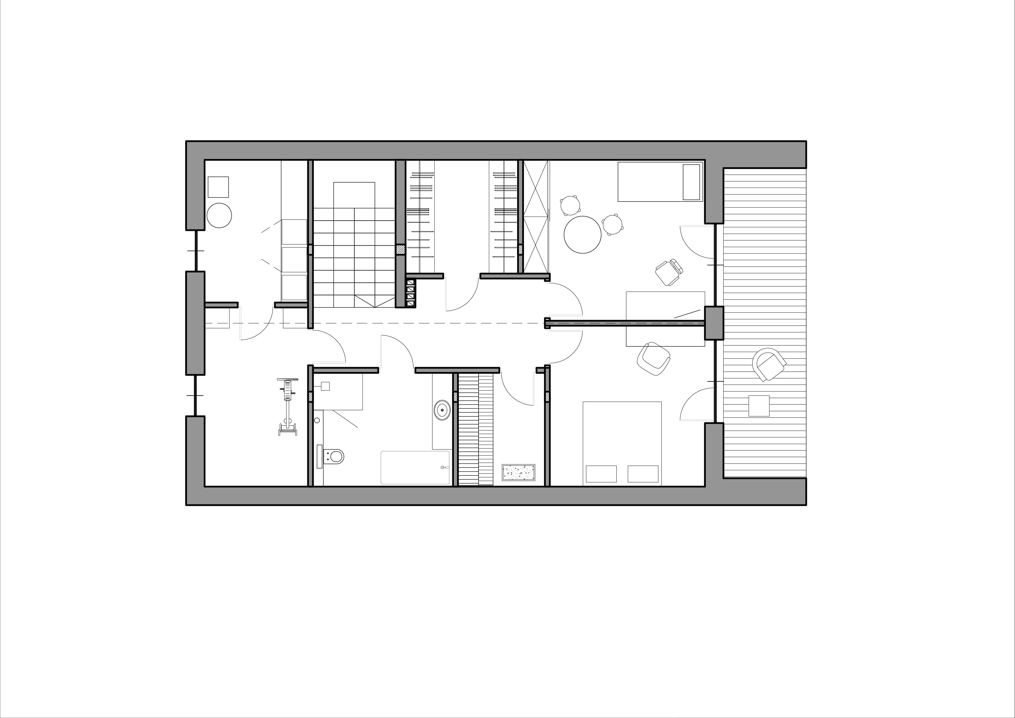 Bryła budynku do dynamiczne połączenie dachu dwuspadowego ze stropodachem z charakterystycznymi wysunięciami stanowiącymi jednocześnie nadwieszenie nad dolną i górną częścią bryły. Linię wysuniętego jasnego okapu wizualnie podkreśla również kontrastowy kolor, cofnięty względem ciemniejszej ściany fasadowej. Nowoczesny charakter elewacji nadają również przeszklenia na całą wysokość fasady, które będąc odpowiednio cofnięte względem krawędzi nadwieszenia, nie będą się nadmiernie przegrzewały w cieplejsze dni.